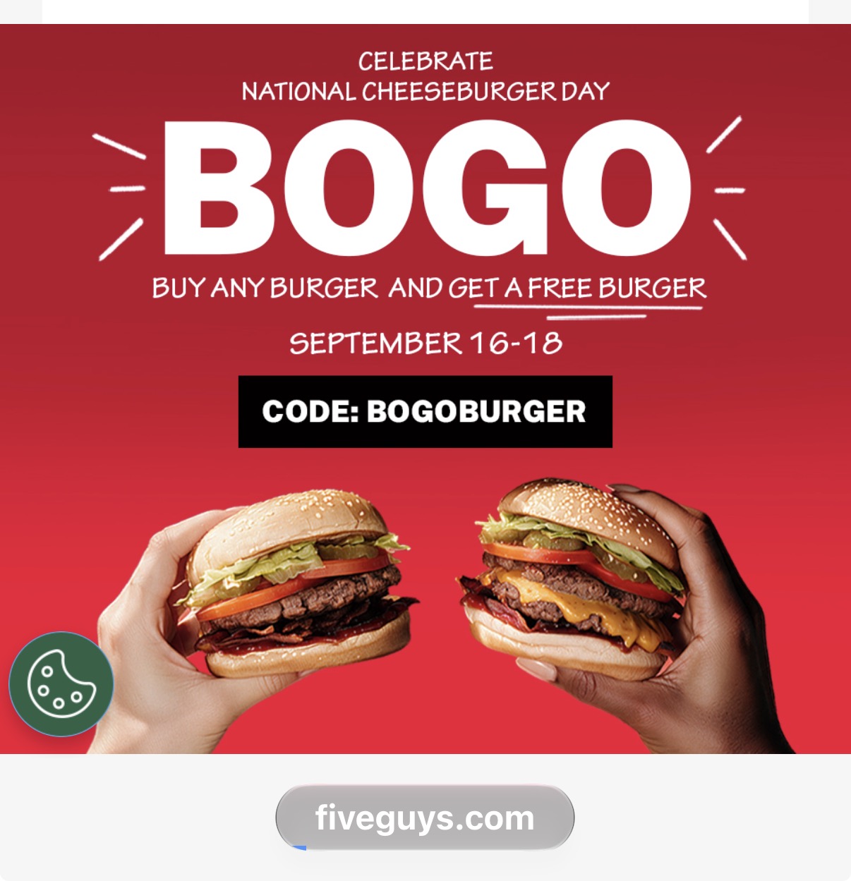 Five Guys 파이브가이즈 버거 1+1 BOGO 프로모션 (9/16~9/18)